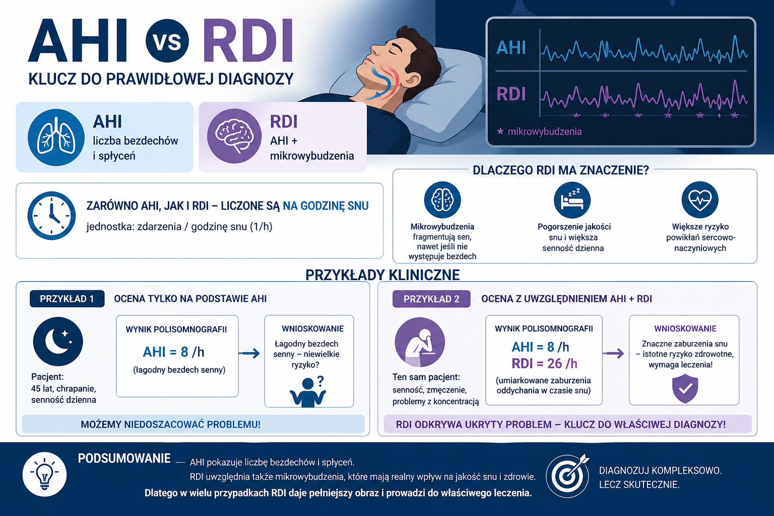 AHI vs RDI - różnica między bezdechami i mikrowybudzeniami na godzinę snu