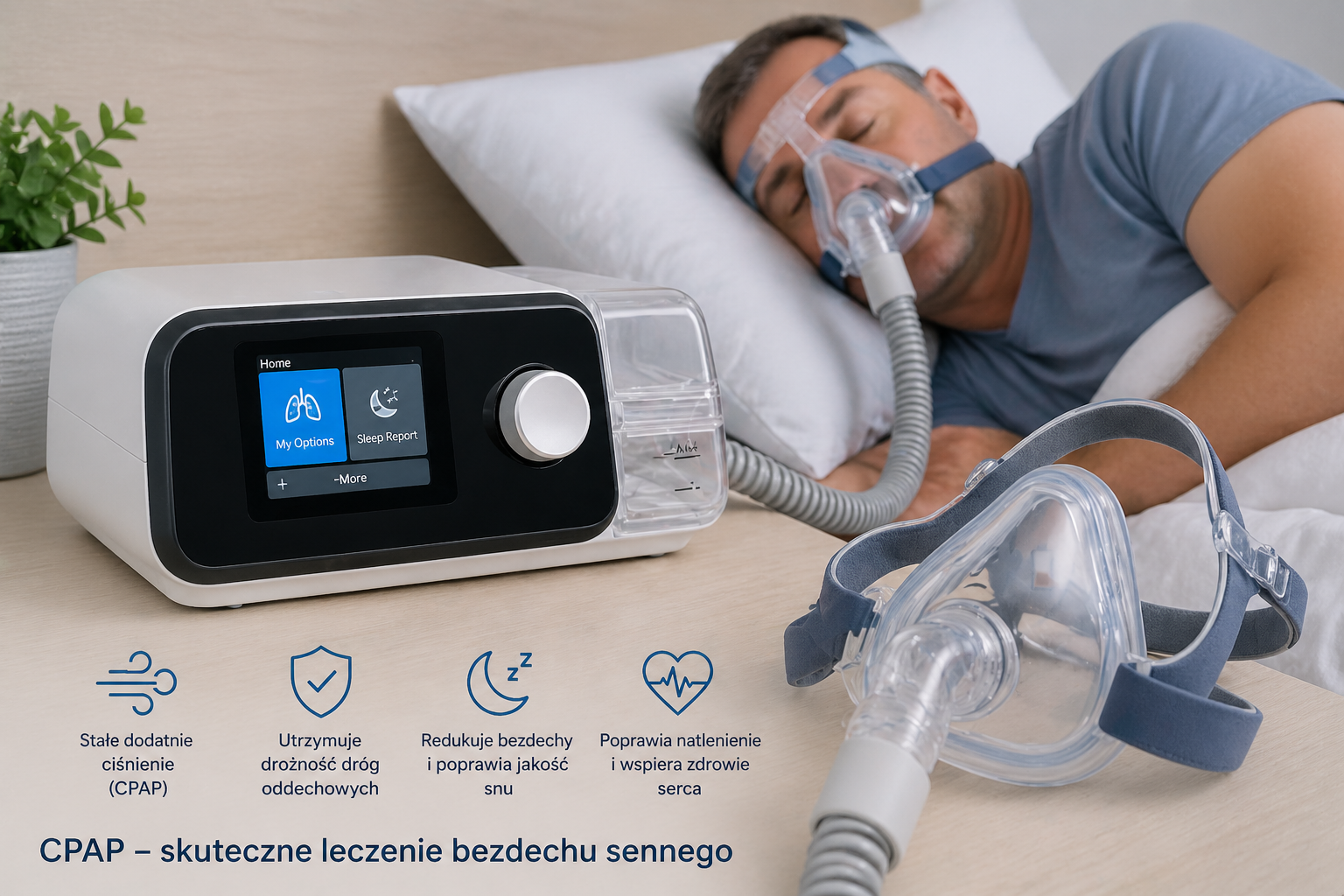 Aparat CPAP i maska do leczenia obturacyjnego bezdechu sennego